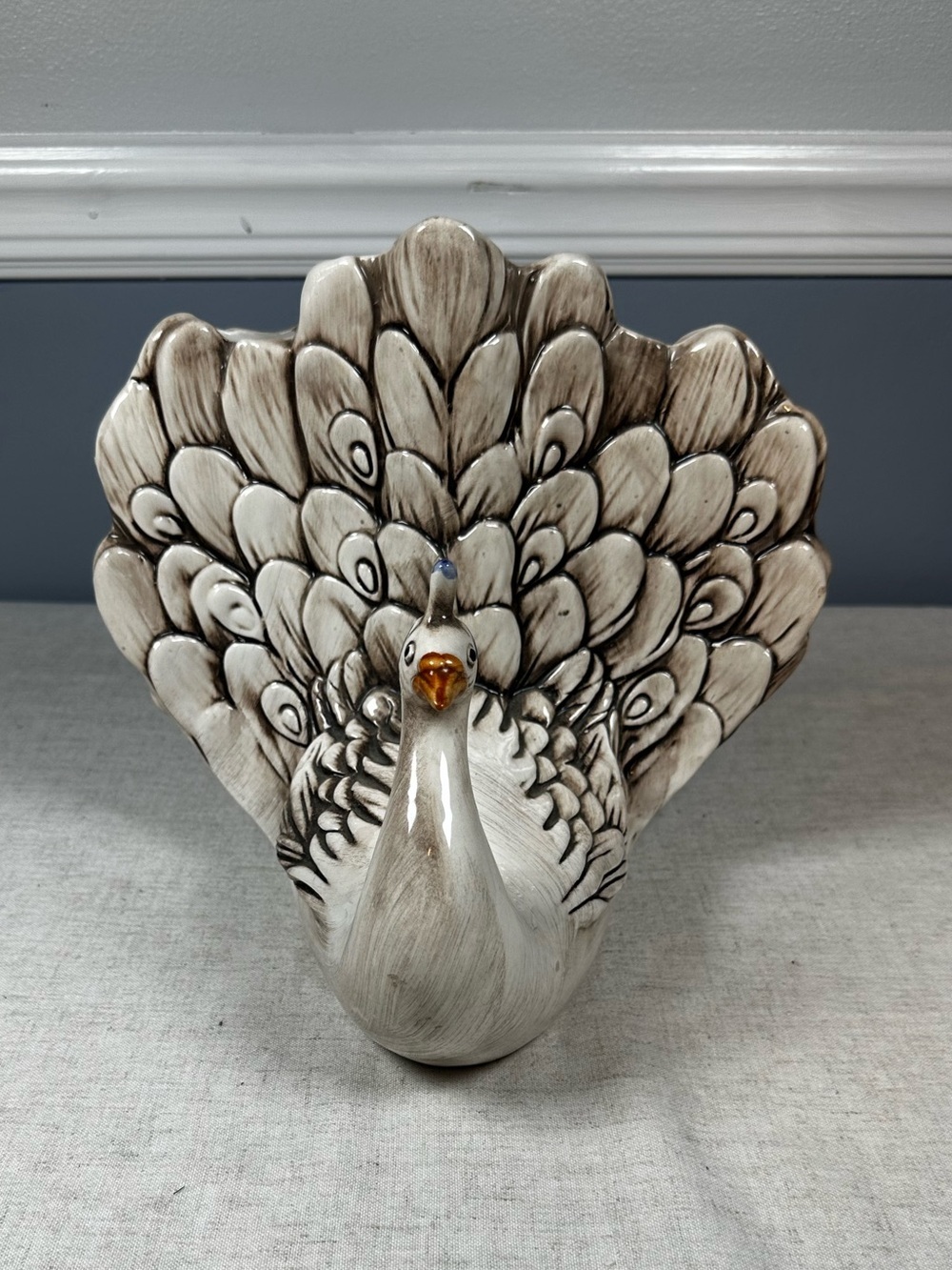 Capodimonte Porcelain Vase Peacock Vintage